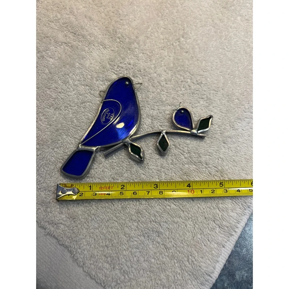Handcrafted USA Stained Glass Blue Bird Suncatcher Cobalt Blue Window Decor 5.5